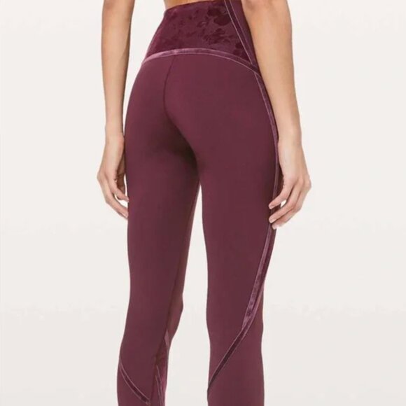 EUC s6•Burgandy Lululemon Wunder Under High-Rise Tight | Lace & Velour accents - Picture 6 of 17
